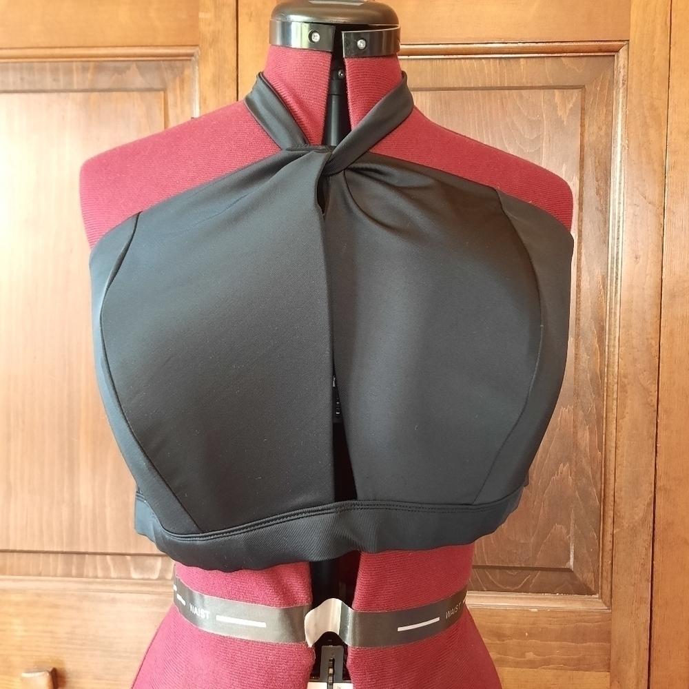 NWOT Cacique Swim Lightly Lined No-wire black halter bikini top size 24